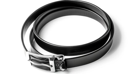 A simple and distinct belt is prominently displayed all alone on a clean, expansive white background. The belt's design, texture, and details are clearly visible, making it a focal point. This unclutt