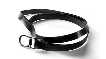 A simple and distinct belt is prominently displayed all alone on a clean, expansive white background. The belt's design, texture, and details are clearly visible, making it a focal point. This unclutt