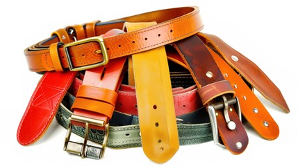 A simple and distinct belt is prominently displayed all alone on a clean, expansive white background. The belt's design, texture, and details are clearly visible, making it a focal point. This unclutt