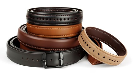 A simple and distinct belt is prominently displayed all alone on a clean, expansive white background. The belt's design, texture, and details are clearly visible, making it a focal point. This unclutt