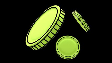 Wall Mural - Coins: Three bright green coins in various positions, illustrated in a cartoon style