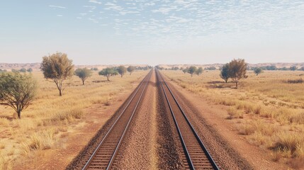 Wall Mural - Scenic Rural Train Ride Along the Tracks in Open Landscape