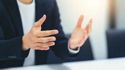 Businessman gesturing with hands during a meeting or presentation