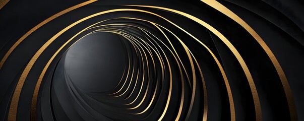 Wall Mural - abstract tunnel with black layers and golden stripe design
