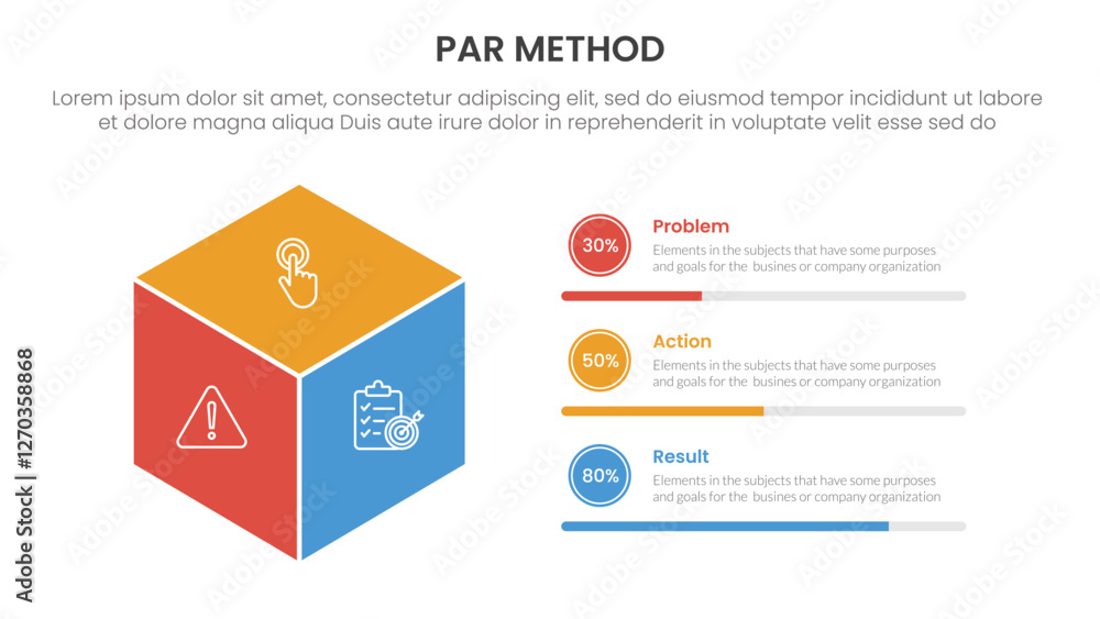 Vetor PAR method infographic 3 point with 3d box shape with circle ...