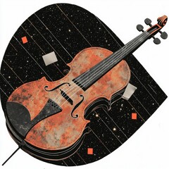 Wall Mural - rusty violin against a starry night sky