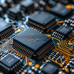 Wall Mural - closeup shot of a circuit board, showcasing intricate microchips and pathways. a striking image repr