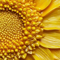 Wall Mural - Close-up of a vibrant sunflower showcasing intricate details of petals and seeds in brilliant yellow hues