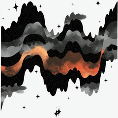 Wall Mural - abstract watercolor landscape with cosmic elements