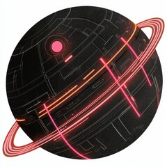 Wall Mural - futuristic planet with neon rings - sci-fi sphere abstract background