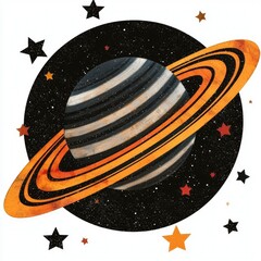 Wall Mural - retro styled planet with rings and stars - cosmic illustration