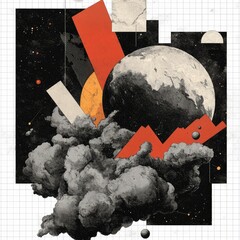Wall Mural - abstract cosmic composition earth, clouds, and geometric shapes