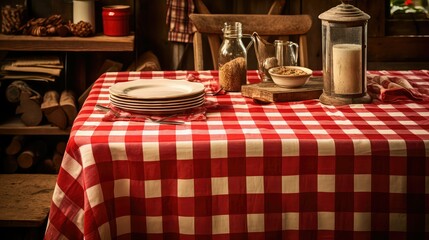 Wall Mural - checke red and white tablecloth