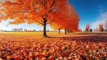 Wall Mural - vibrant fall leaves blue sky