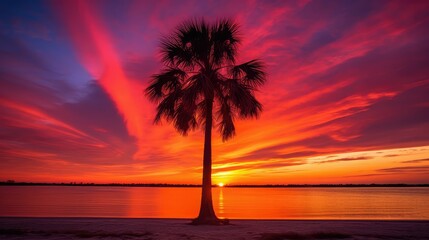 Wall Mural - fiery sunset palm tree