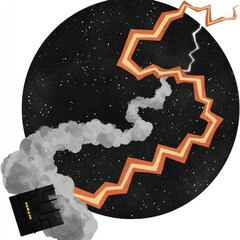 Wall Mural - retro futuristic spaceship leaving a trail of smoke and lightning in space