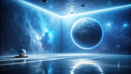 Wall Mural - Serene cosmic vista in an ethereal chamber, featuring a celestial sphere and nebulae, evoking a sense of tranquility and wonder.