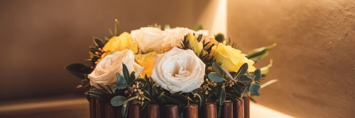 Canvas Print - Beautiful floral arrangement featuring roses and greenery in a vase