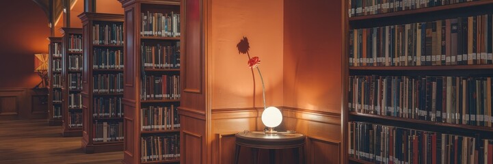 Canvas Print - An elegant library showcases vintage books with a modern lamp