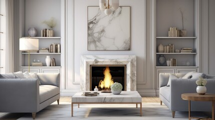 Poster - fireplace grey white marble