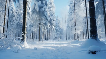 Wall Mural - forest winter snow trees