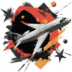 Wall Mural - abstract airplane design jet in cosmic splashes