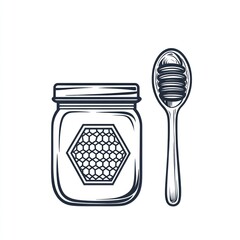 Poster - Honey jar and wooden spoon graphic illustration