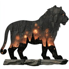 Wall Mural - majestic lion silhouette with cosmic landscape inside