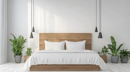 Wall Mural - Modern Minimalist Bedroom Design With Wooden Headboard