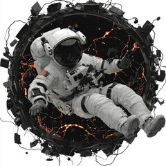Wall Mural - astronaut in space, breaking through a cosmic debris field