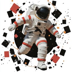 Wall Mural - astronaut in space with abstract geometric design elements