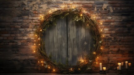 Canvas Print - natural wreath with lights