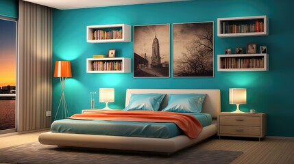 Poster - vibrant blue bedroom wall