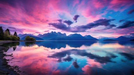 Canvas Print - mountains blue and purple water