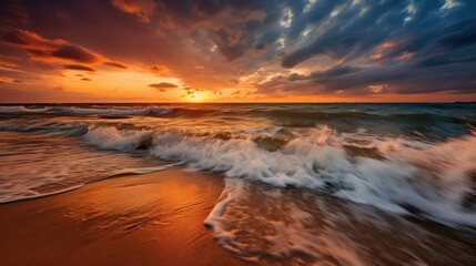 Canvas Print - waves beach sun set