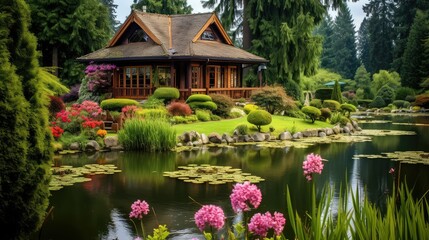 Wall Mural - serene house on lake