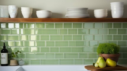 Wall Mural - backsplash green tile