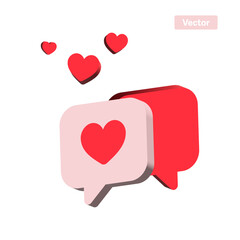 Leinwandbilder - 3d heart like icon in red speech bubble 3d icon - social media online communication background. vector illustration