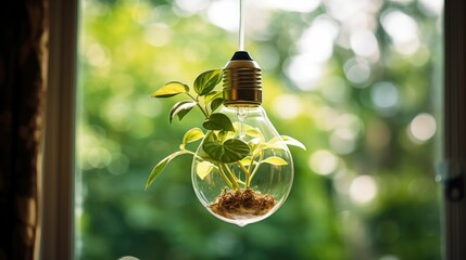 Wall Mural - roots light bulb with plant