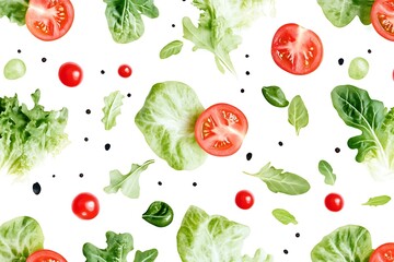 Wall Mural - Fresh green lettuce salad isolated on white background. Healthy food concept.