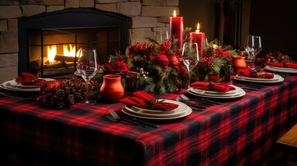 Canvas Print - tablecloth black red plaid