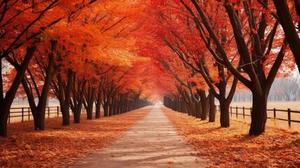 Poster - carpet autumn leaves road