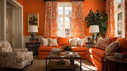 Wall Mural - pillows orange damask