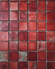 Wall Mural - style and type of a tiled layout, consisting of a grid of square tiles. Each tile is a rich, earthy red color with subtle variations in shade, giving a natural and rustic appearance.