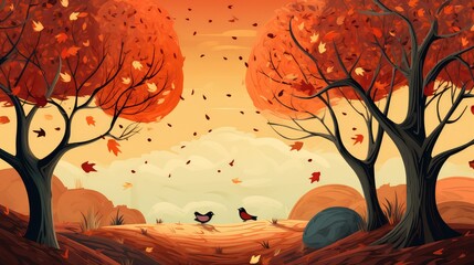 Poster - autumn cartoon trees