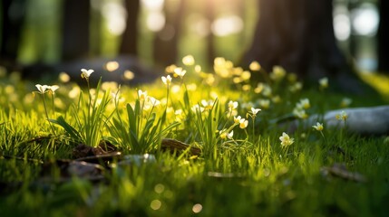 Wall Mural - green spring grass and flowers