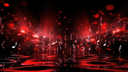 Wall Mural - red music notes black background