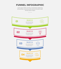 Wall Mural - funnel base shape infographic outline style with 4 point template with round rectangle structure wit