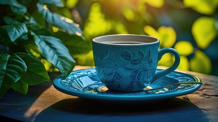 Sticker - foliage blue coffee cup