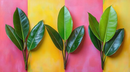 Wall Mural - Colorful leaves on painted background